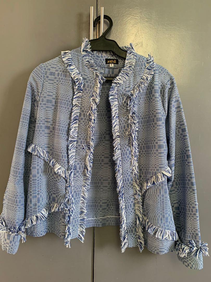 Anthill Fabric Palawit Jacket (Category: Coats, Jackets and Outerwear) located in Taguig. Submitted by curlgurl (Listing ID 1126334040, Image 1). Description: Anthill Fabric Size small Color blue Brand new Bought at 7,000.