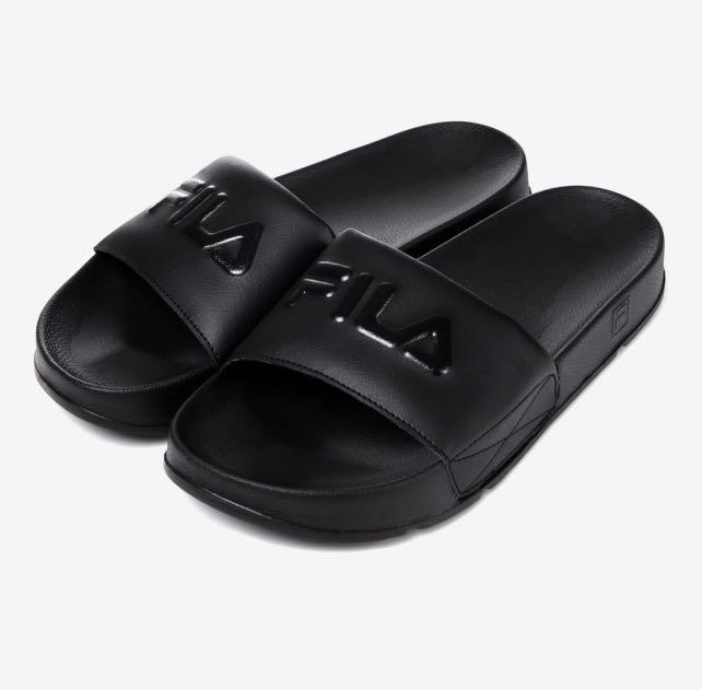 Black Fila slides Women s Fashion Footwear Flipflops and Slides