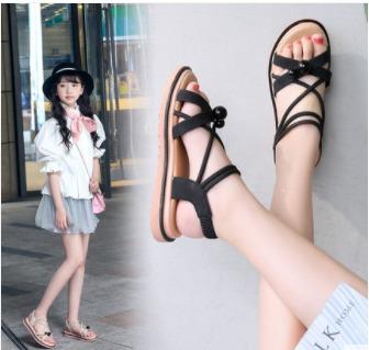 Black strap casual sandals small size girl woman Women s