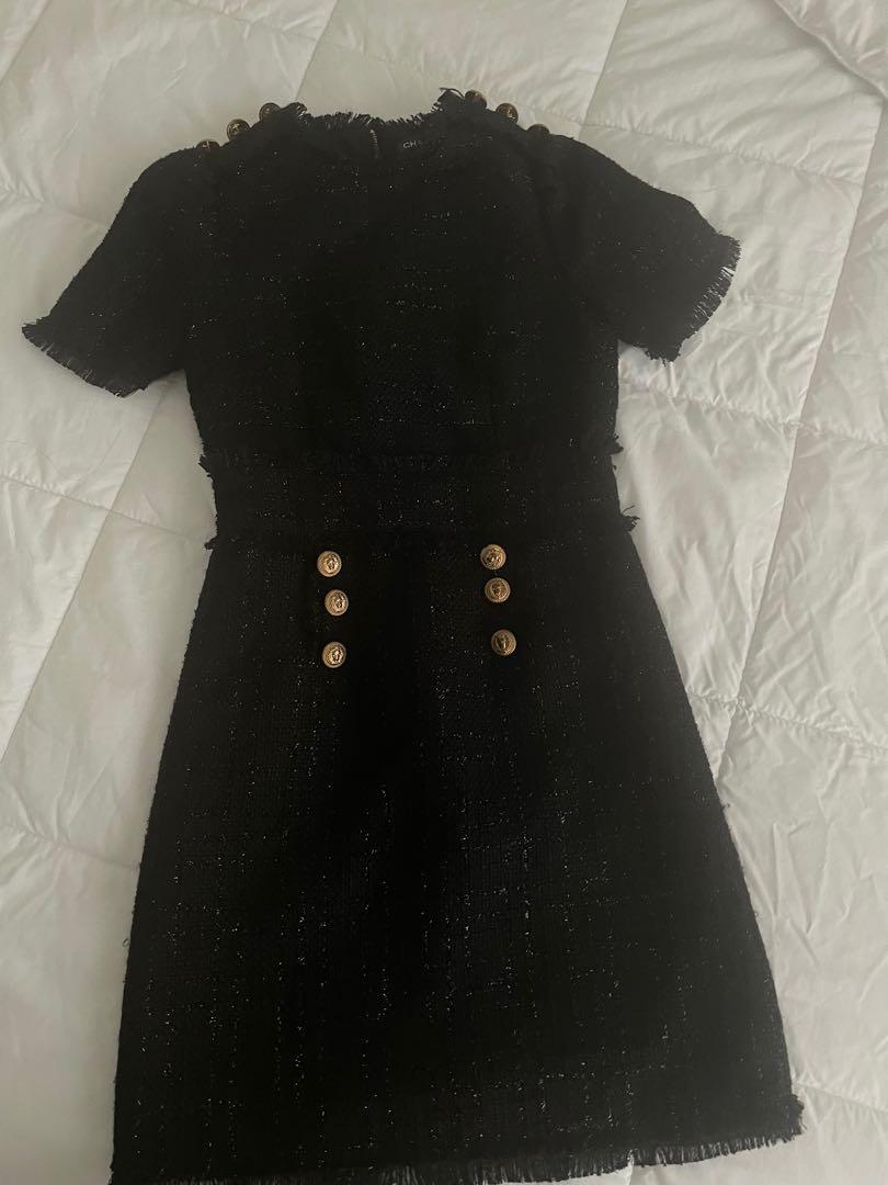Chanel Sz 42 Fantasy Tweed Dress Black Silver Lurex Thread Zip Pleats Fall  2016  eBay