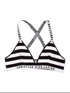 Christian J'adior Logo White Striped Stripe Strap Bra Bralette Halter Top