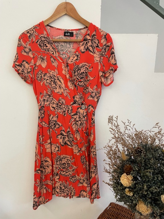 Dotti Orange Floral Dress condition 9.5 10 Women s Fashion Muslimah Fashion Dresses on Carousell