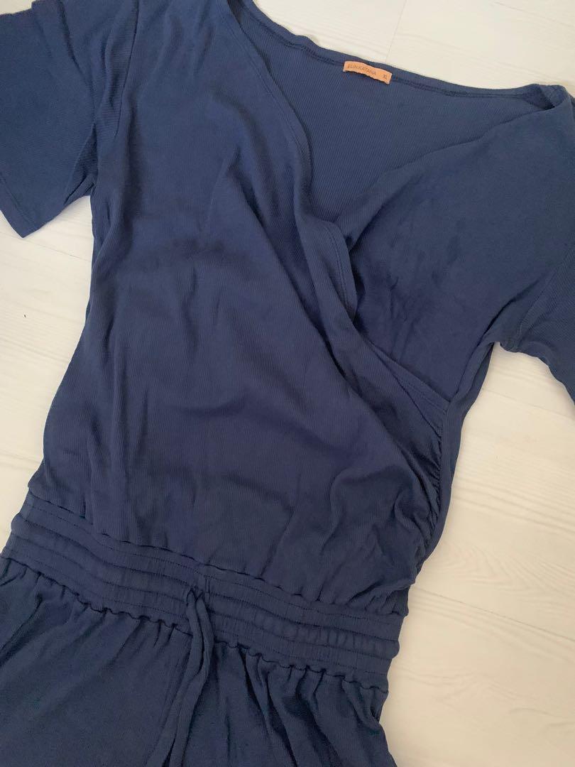 ELIN x Katana Navy Blue Breastfeeding Nursing Romper, Women's Fashion