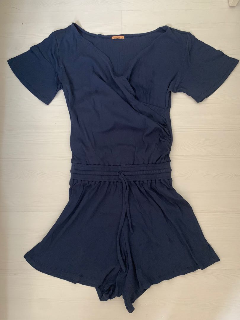 ELIN x Katana Navy Blue Breastfeeding Nursing Romper, Women's Fashion