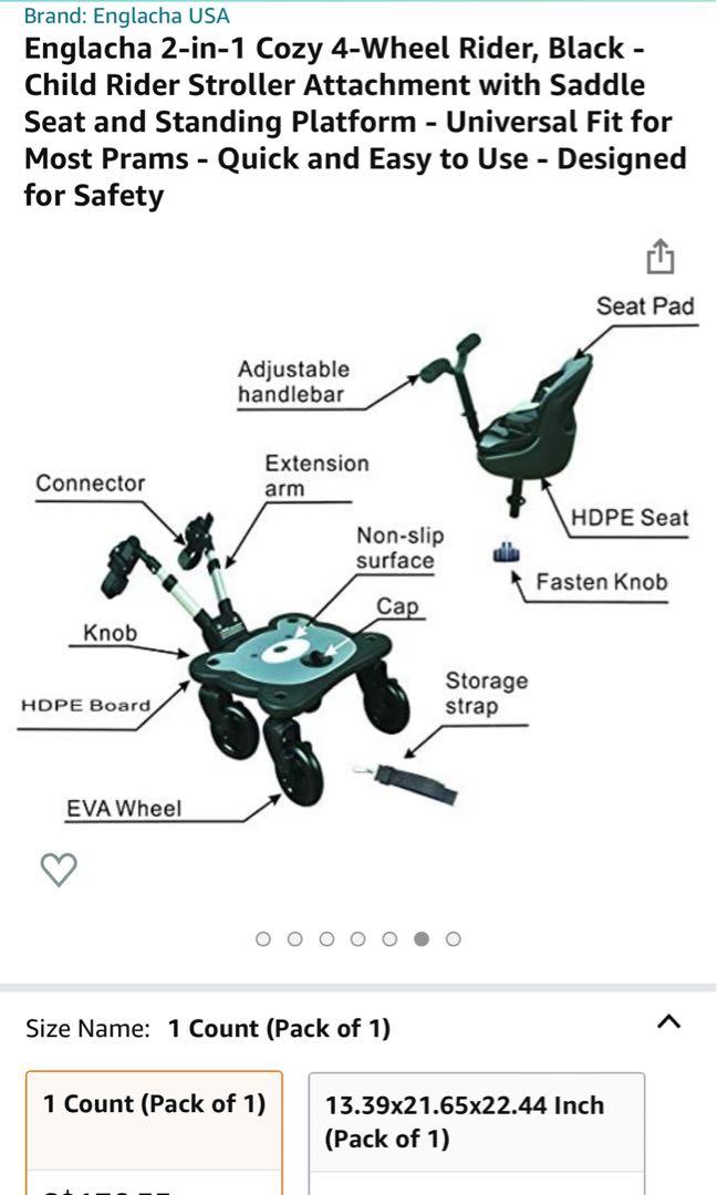 Englacha 2 in 1 Cozy 4 wheel Rider Stroller Attachment