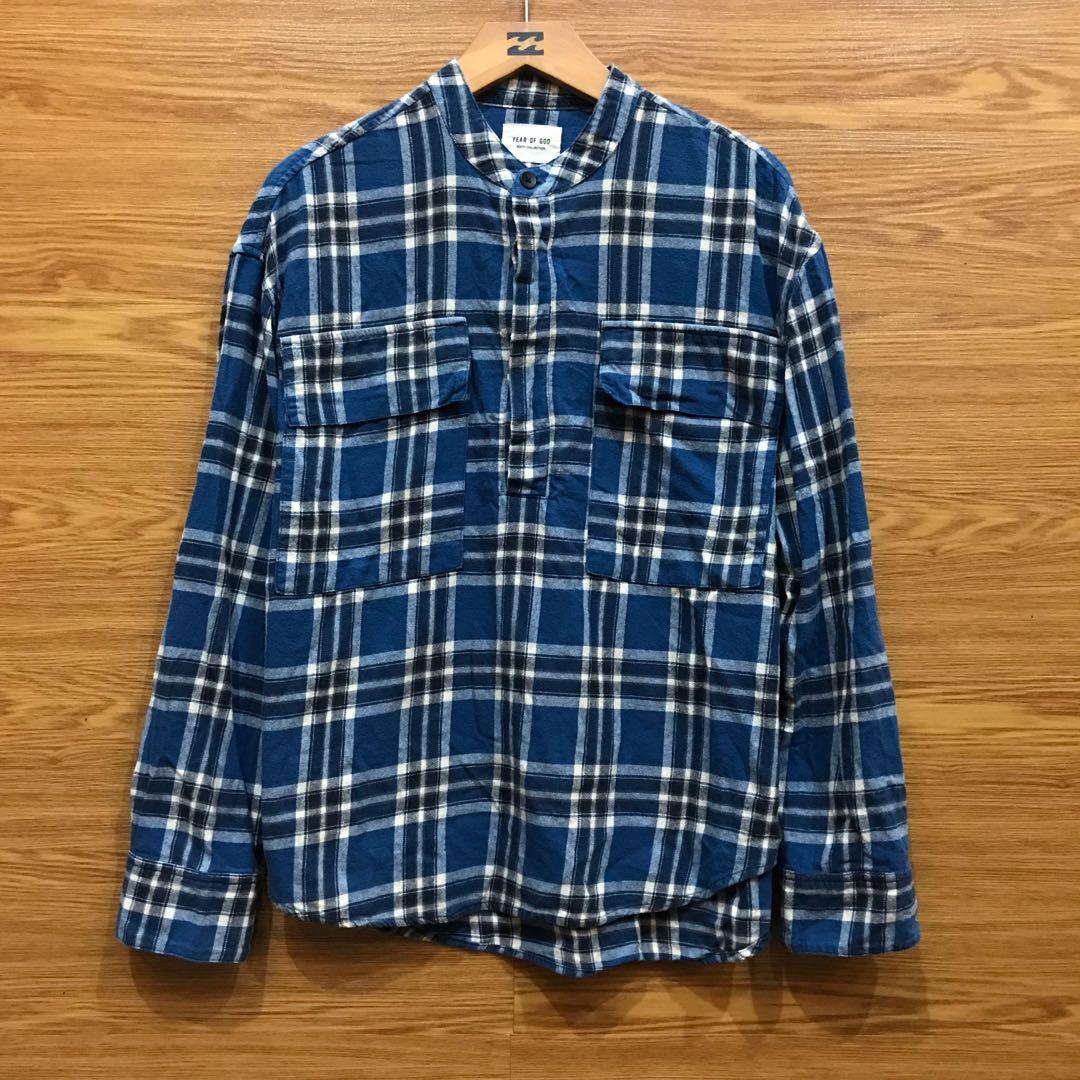 Fear Of God Plaid Flanel Blue, Fesyen 