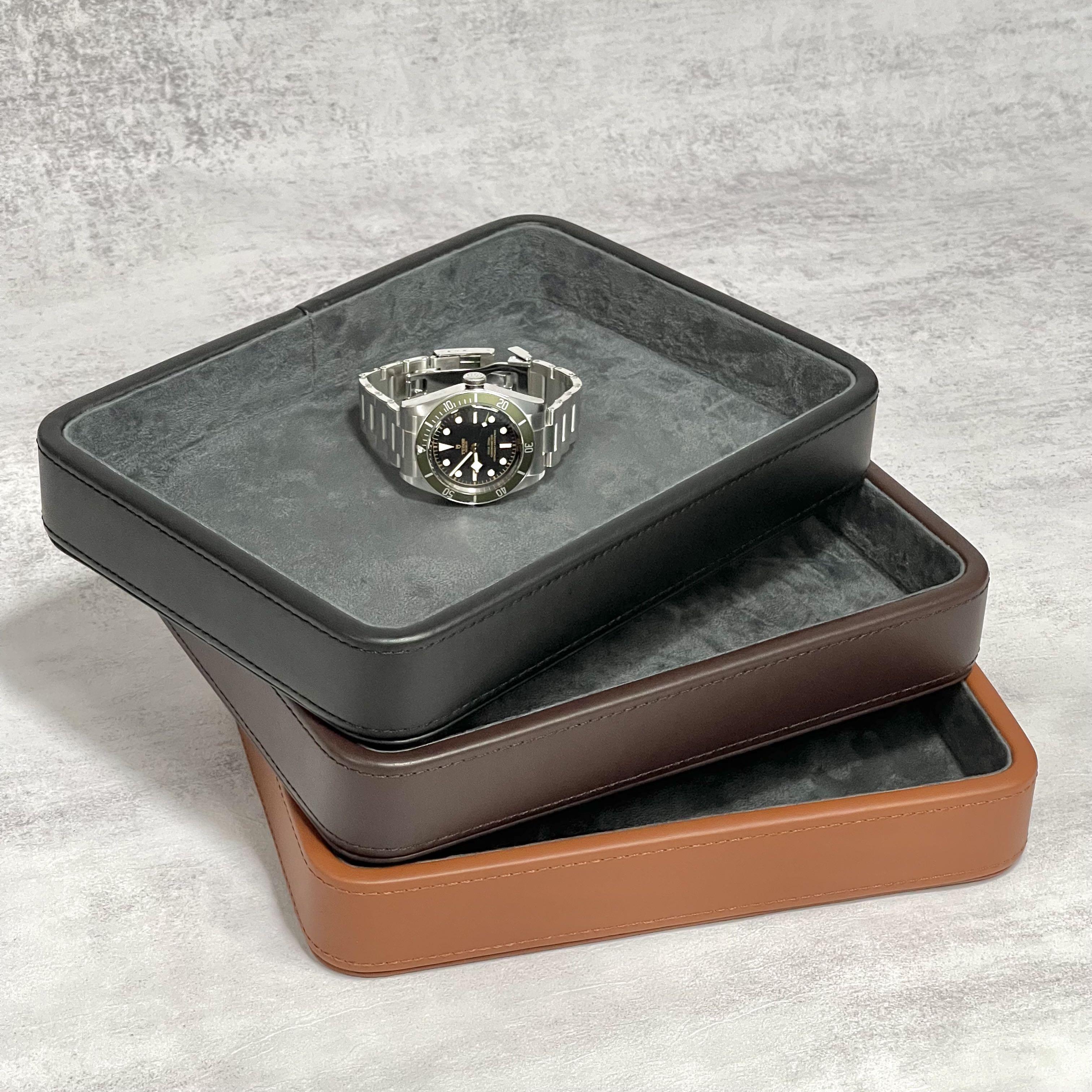 Genuine Leather Watch Valet Tray