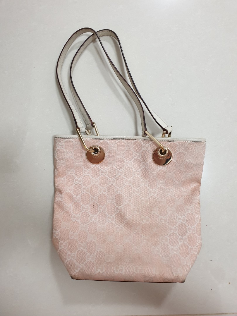 Gucci Pink GG Canvas Eclipse Tote Bag White Cream Leather Cloth Pony-style  calfskin Cloth ref.526128 - Joli Closet