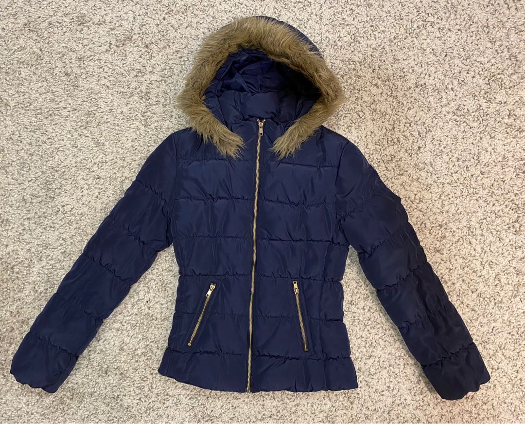 Womens navy blue winter jacket store