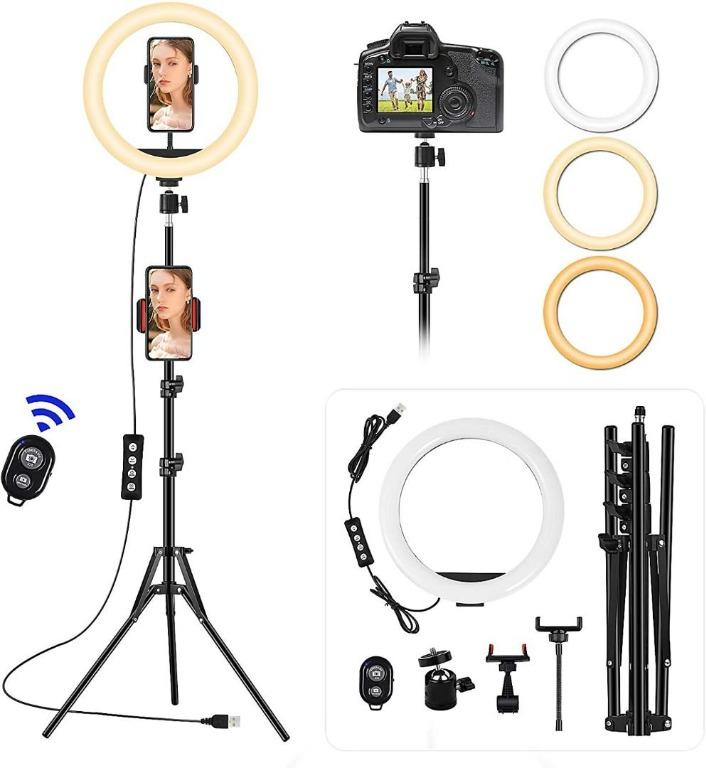 18 Selfie Ring Light for Photography/Makeup/TikTok/YouTube Video Dimmable Ring Light with Extendable Tripod Stand and Phone Holder LED Circle Lights 2.4G Wireless Remote and Multiple Lights Control 