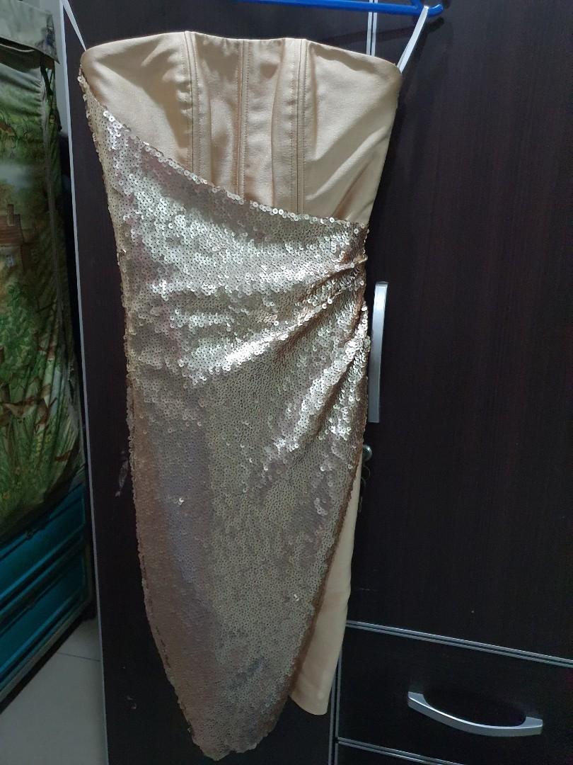 Martin Bautista Gold Sequin Tube Dress, Women's Fashion, Dresses & Sets,  Evening dresses & gowns on Carousell