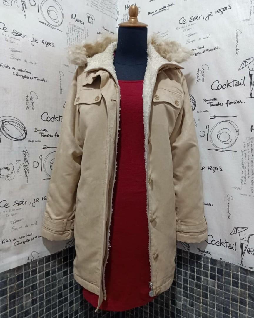 beige parka coat