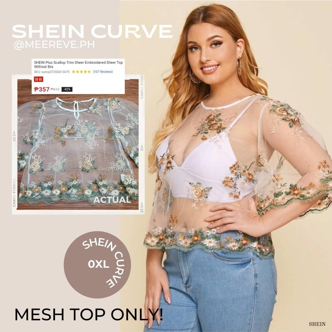 OXL SHEIN CURVE/PLUS SIZE Mesh Floral Embroidered Top, Women's Fashion,  Tops, Others Tops on Carousell