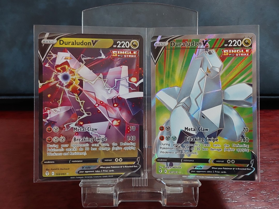 Pokemon TCG Sword & Shield EVOLVING SKIES Full Art Ultra Rare Duraludon V,  Hobbies & Toys, Toys & Games on Carousell