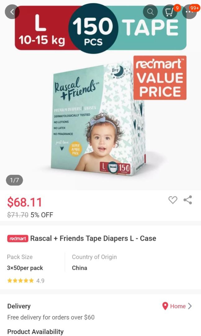 Rascal + Friends Premium Diapers Size 5, 134 Count (Select for More Options)