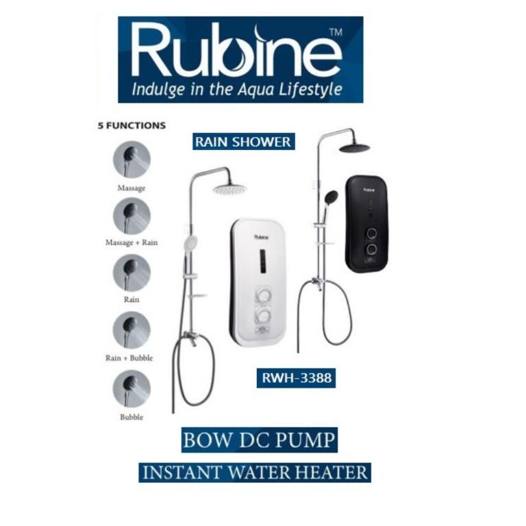 Rubine Rain Shower and Inverter DC Pump Heater RWH3388, TV & Home