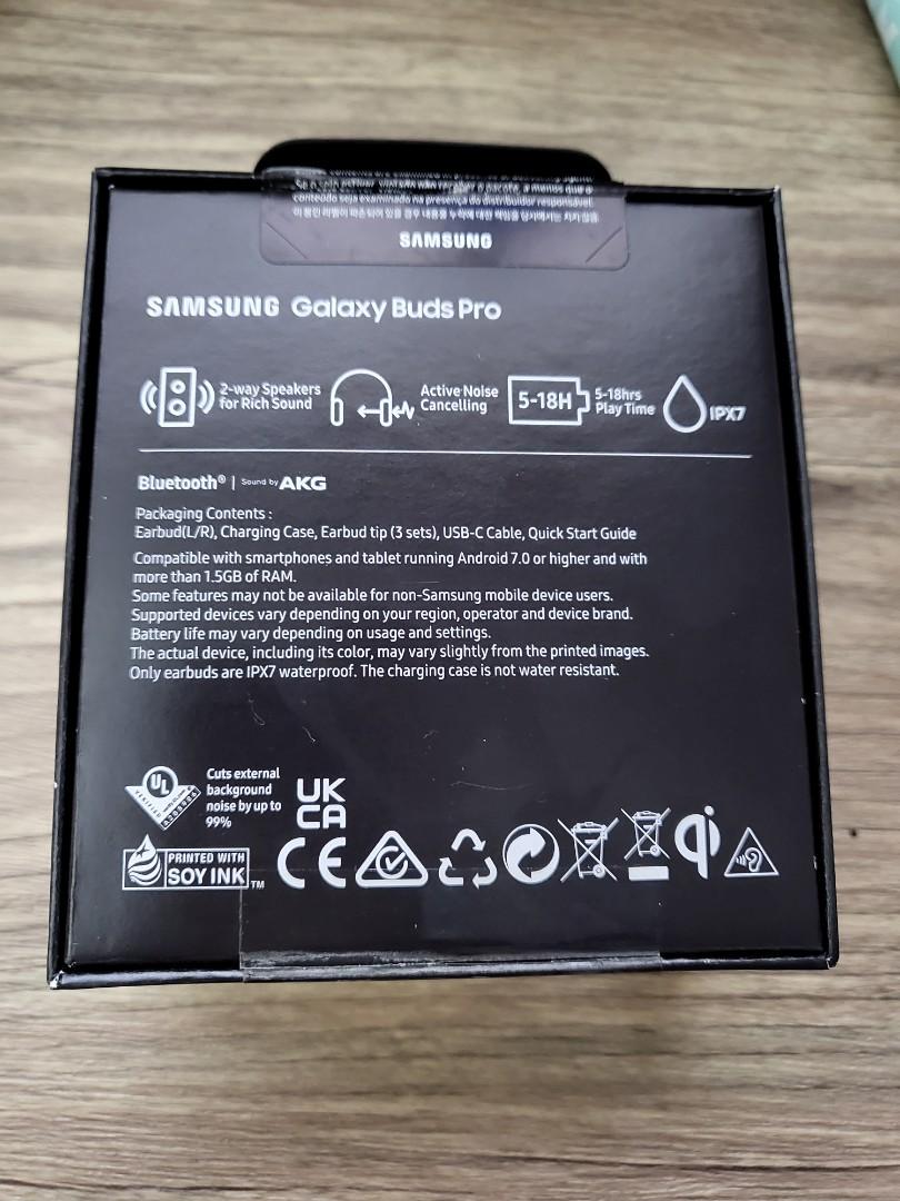 Samsung Galaxy Buds Pro (Category: Headphones & Headsets) located in Manila. Submitted by seller90.seller90 (Listing ID 1126265364, Image 2). Description: Brand new, just delivered today. Box is opened only to check contents Earbuds are totally unused Phantom Black RFS: Extra item.