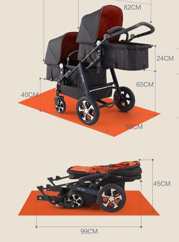 [In Stock]Semaco Double Stroller Twin Pram Tandem Pushchair, Babies