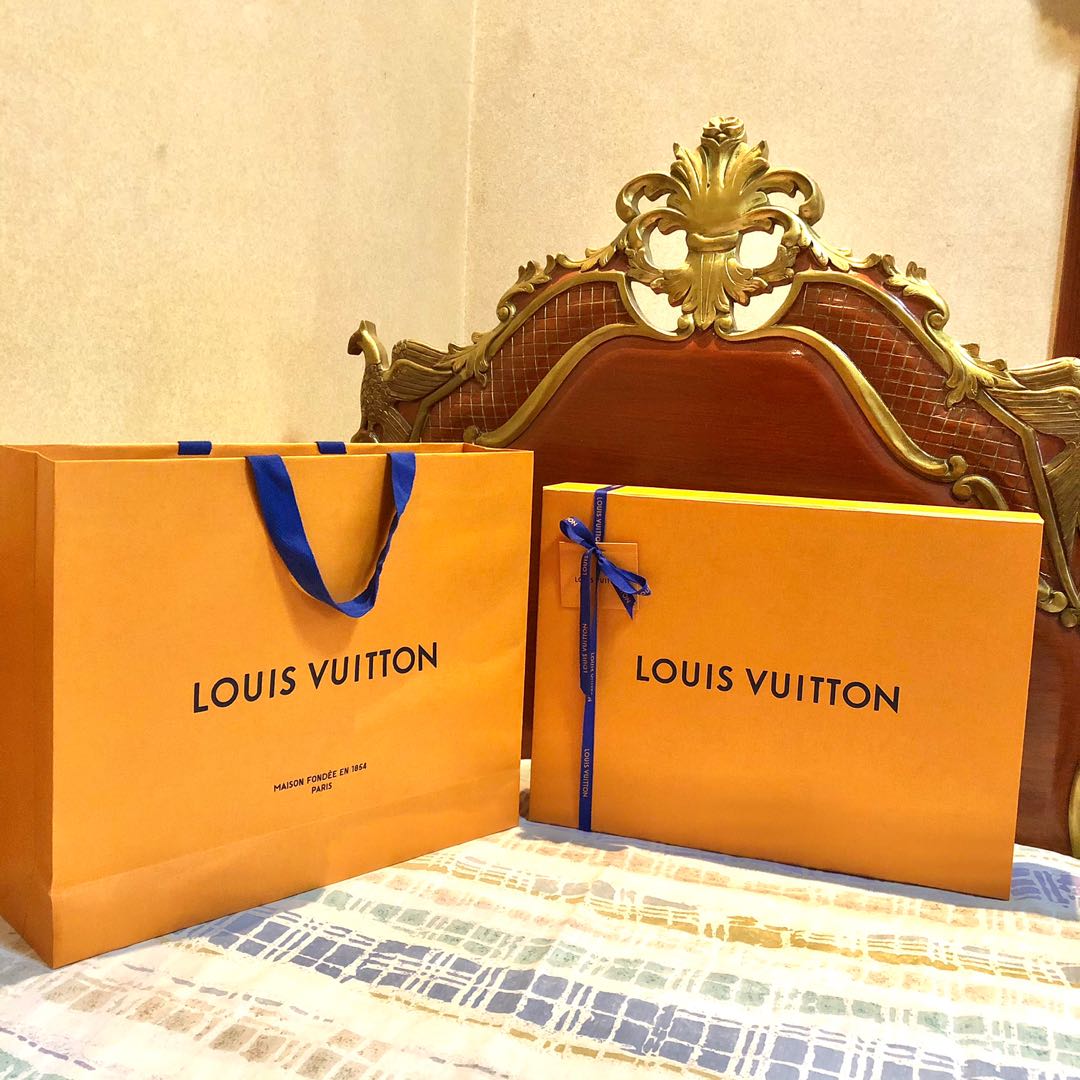 LOUIS VUITTON AUTHENTIC BOX AND PAPERBAG SET (also with ribbon and gift  dedication tag) - IN PERFECT BRAND NEW CONDITION - HARD MAGNETIC BOX (LV),  Luxury, Bags & Wallets on Carousell