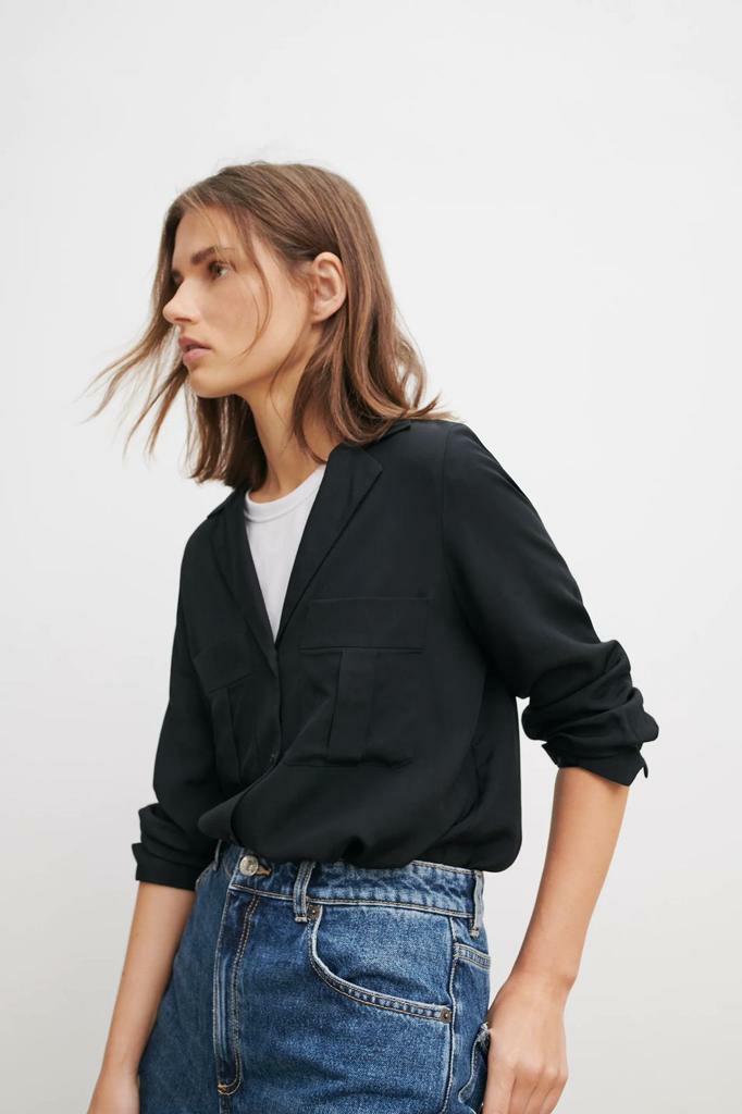 ZARA pocket black shirt, Fesyen Wanita 