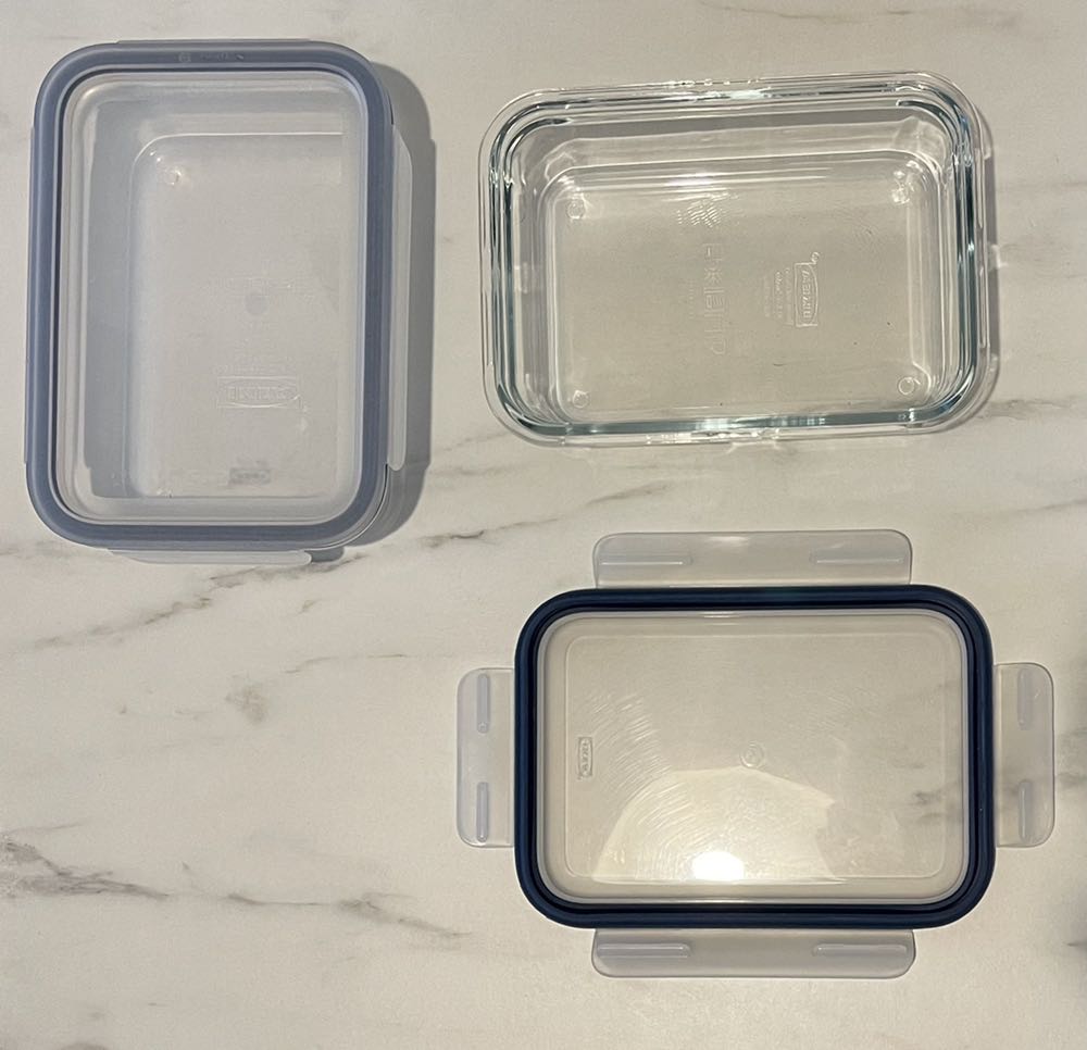2 Food Container with lid, rectangular glass/plastic 1.0 l, Furniture