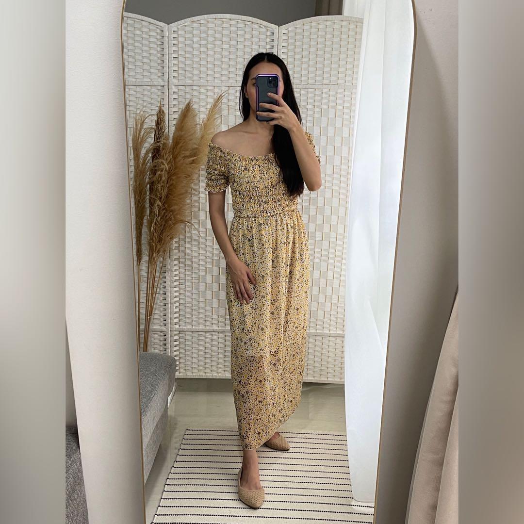 smock dress off the shoulder