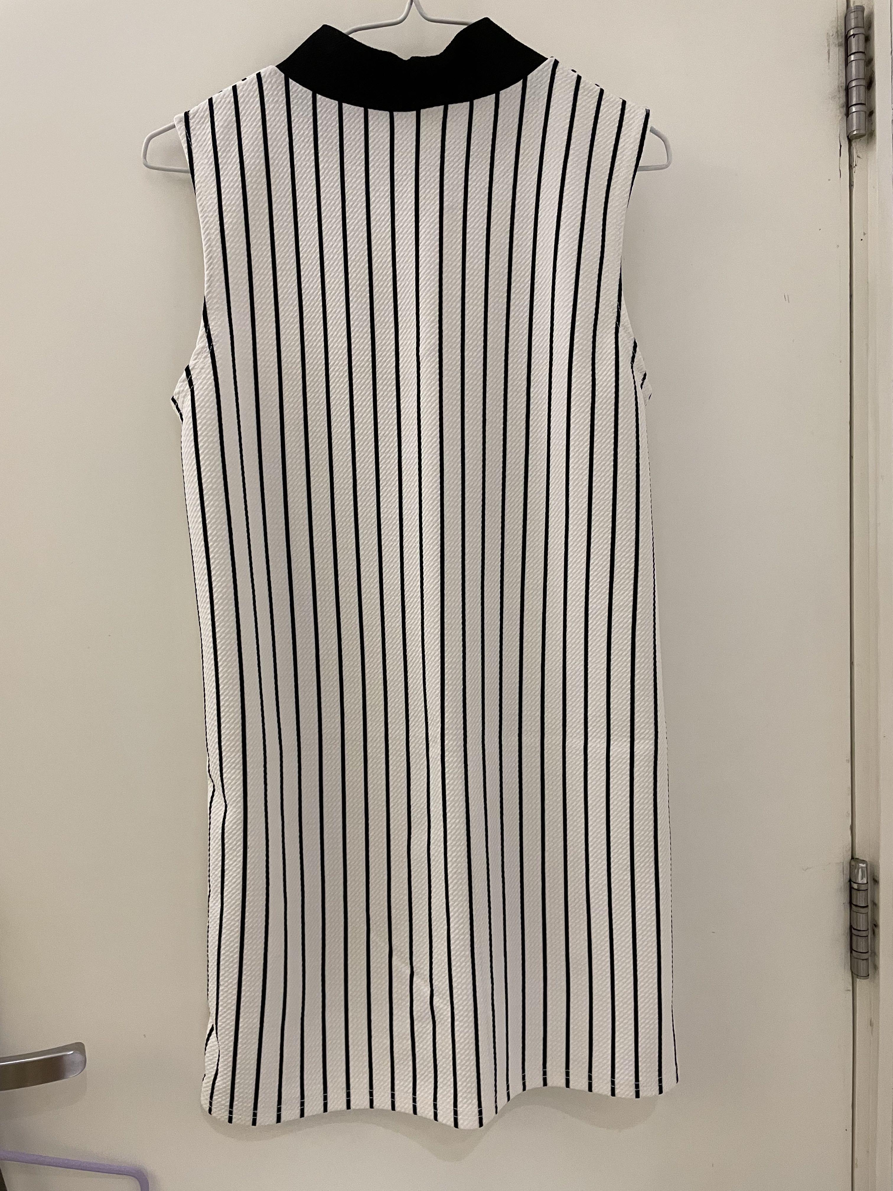 Striped One Piece Sleeveless Dress with Collar 直間條紋有領背心連