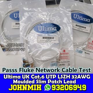 幼身網絡線 Ultima UK Cat.6 UTP LSZH 32AWG Moulded Slim Patch Lead, White 1m / 2m / 3m / 5m / 10m , (Dia) 2.8mm network cable LAN cable Ethernet cable 網線 電腦線 LAN線 NETWORK CABLE cat663002236183810117
