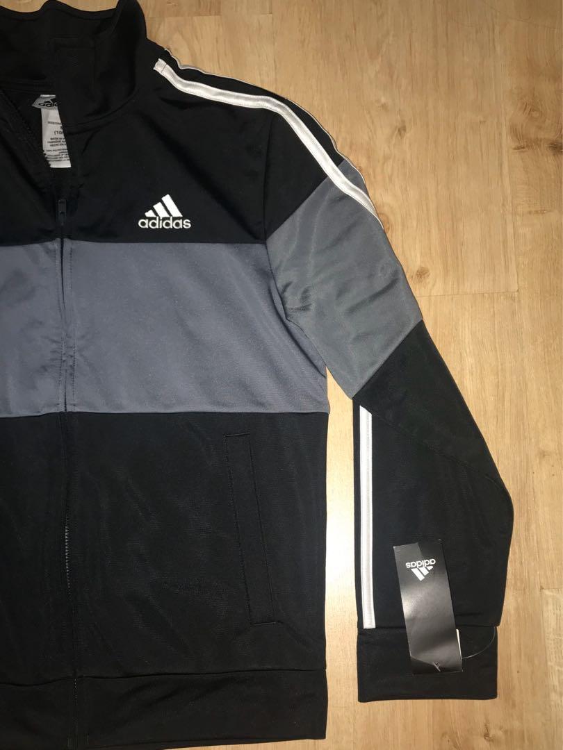 Adidas black grey reflective dri fit zipper jacket tracksuit three stripes no hood