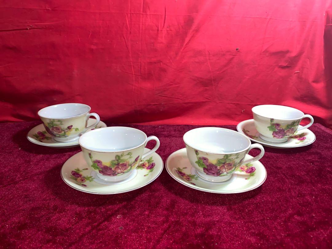 Antique Japan Porcelain Teacups & Saucers. Unused Old Stock., Antiques