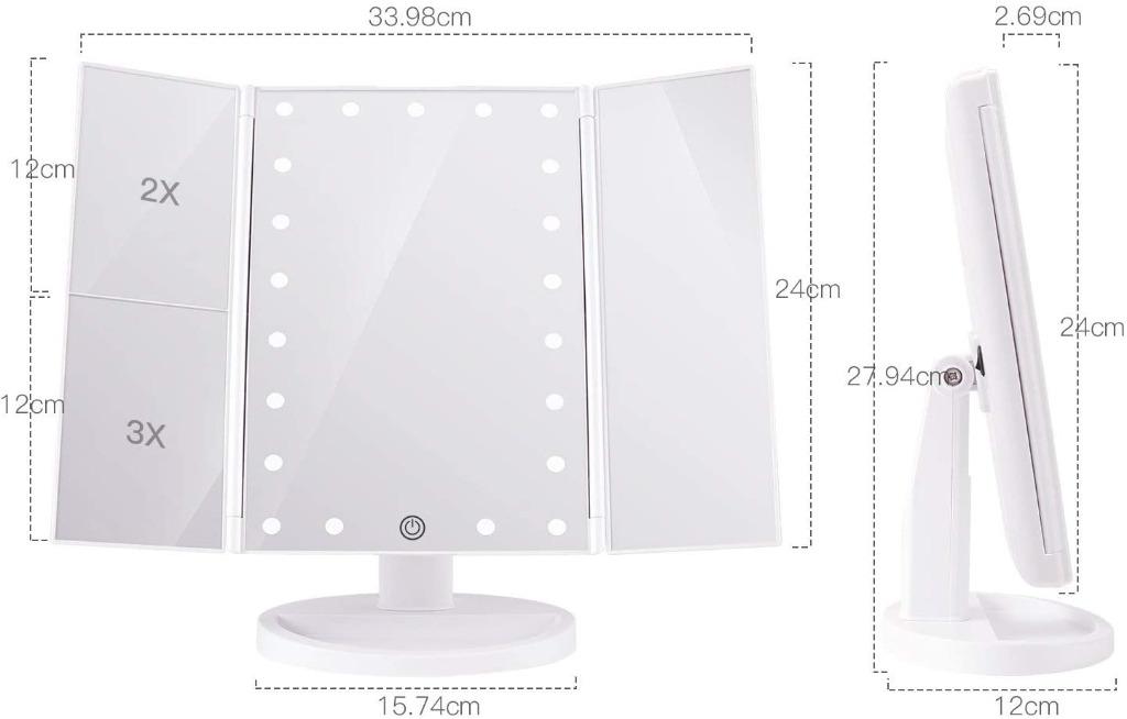 BESTOPE Lighted Makeup Mirror 2X/3X Magnification Vanity Mirror Tri