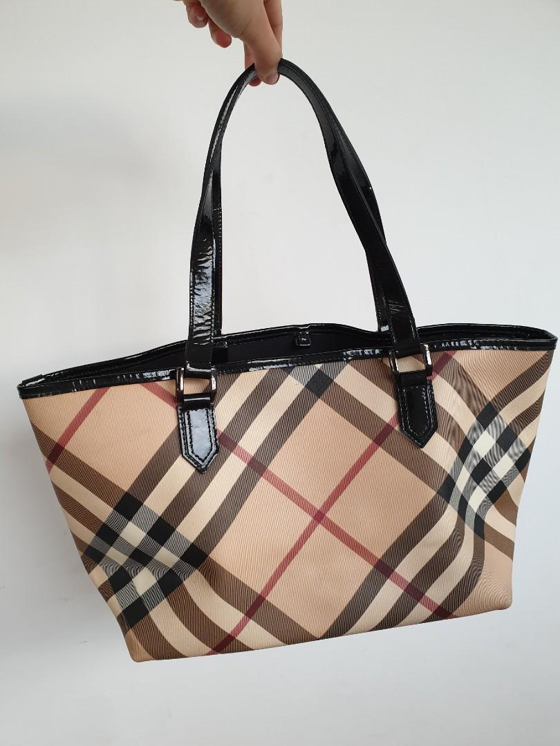 Burberry Classic Nova Checkered Plaid Shopper Tote Shoulder Leather ...