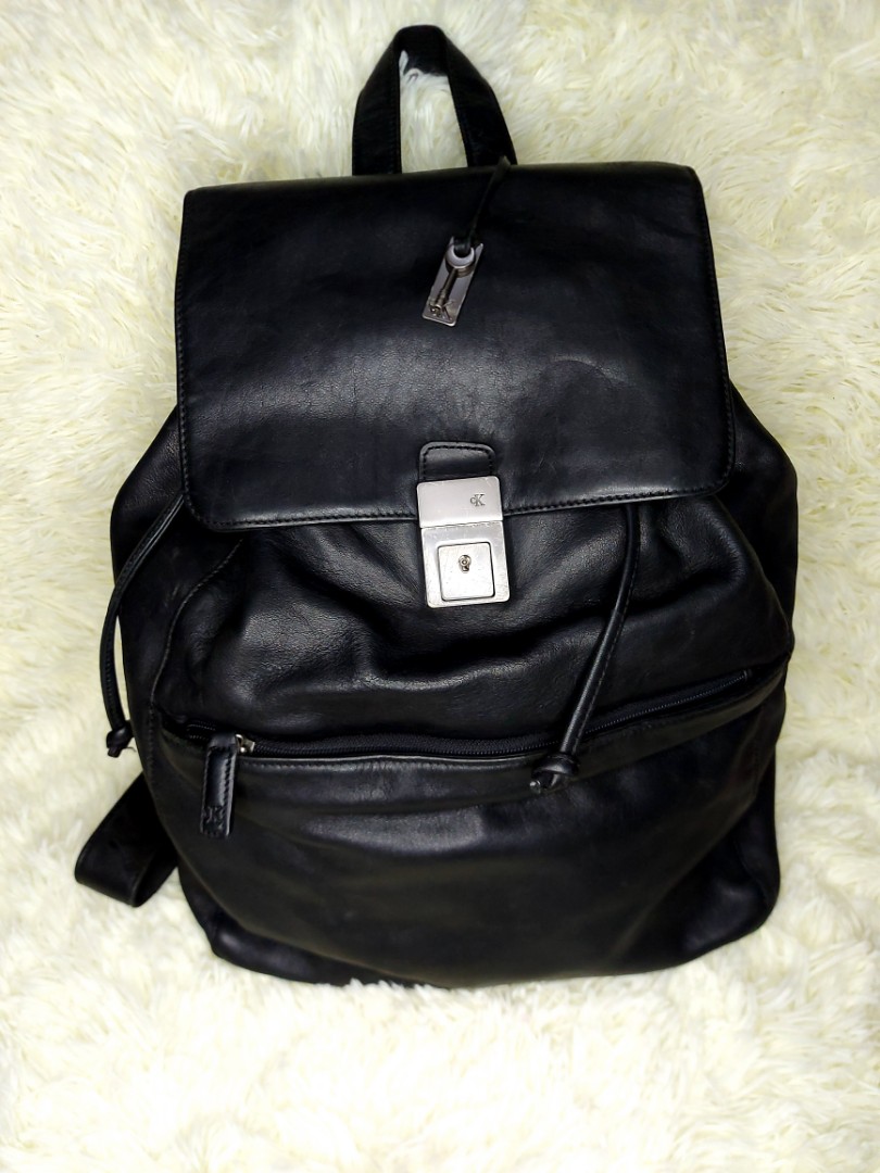 Calvin Klein Leather Backpack, Women's Fashion, Bags & Wallets
