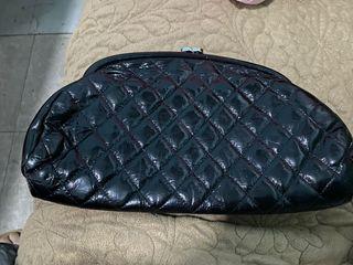 Chanel black patent timeless classic clutch purse