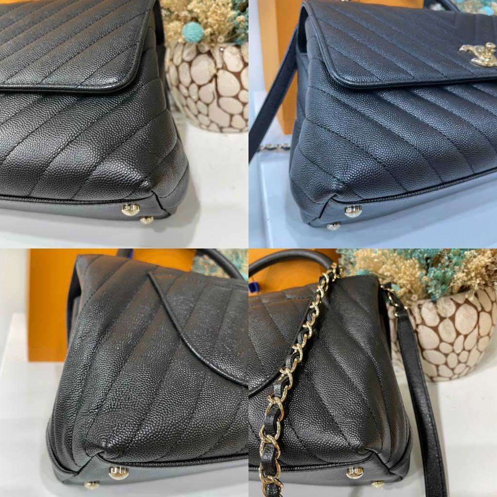 Chanel Coco Handle Medium 20P Black Chevron Caviar Champagne Gold Hardware  Bag, Luxury, Bags & Wallets on Carousell