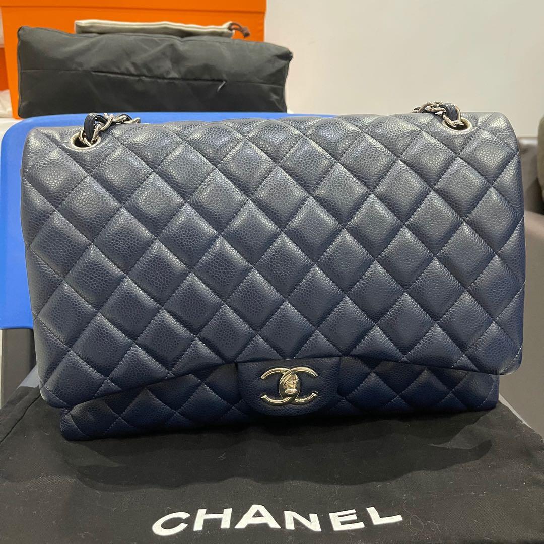 Chanel Maxi Double Flap Navy Blue Caviar SHW series 15