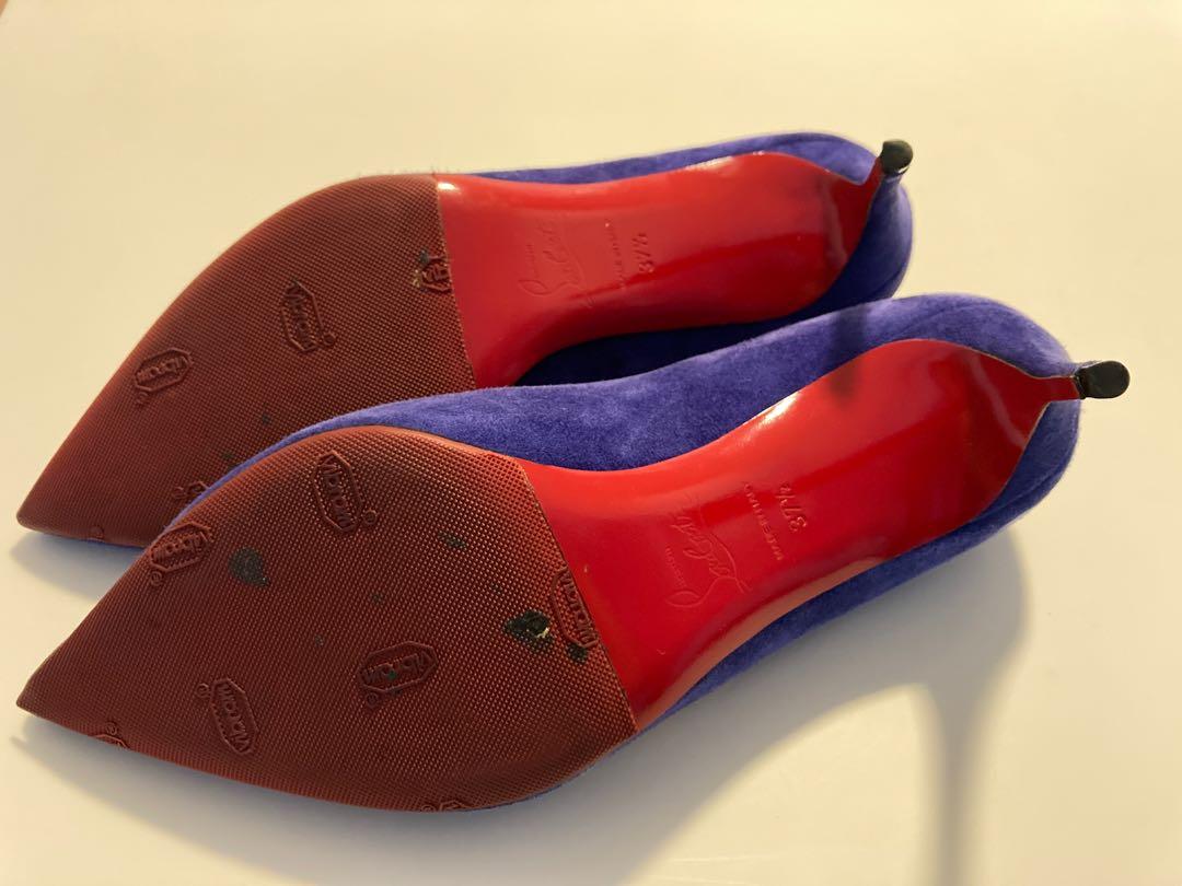 AUTH CHRISTIAN LOUBOUTIN Decollete Kate 85mm Blue Suede Pumps Size 37.5