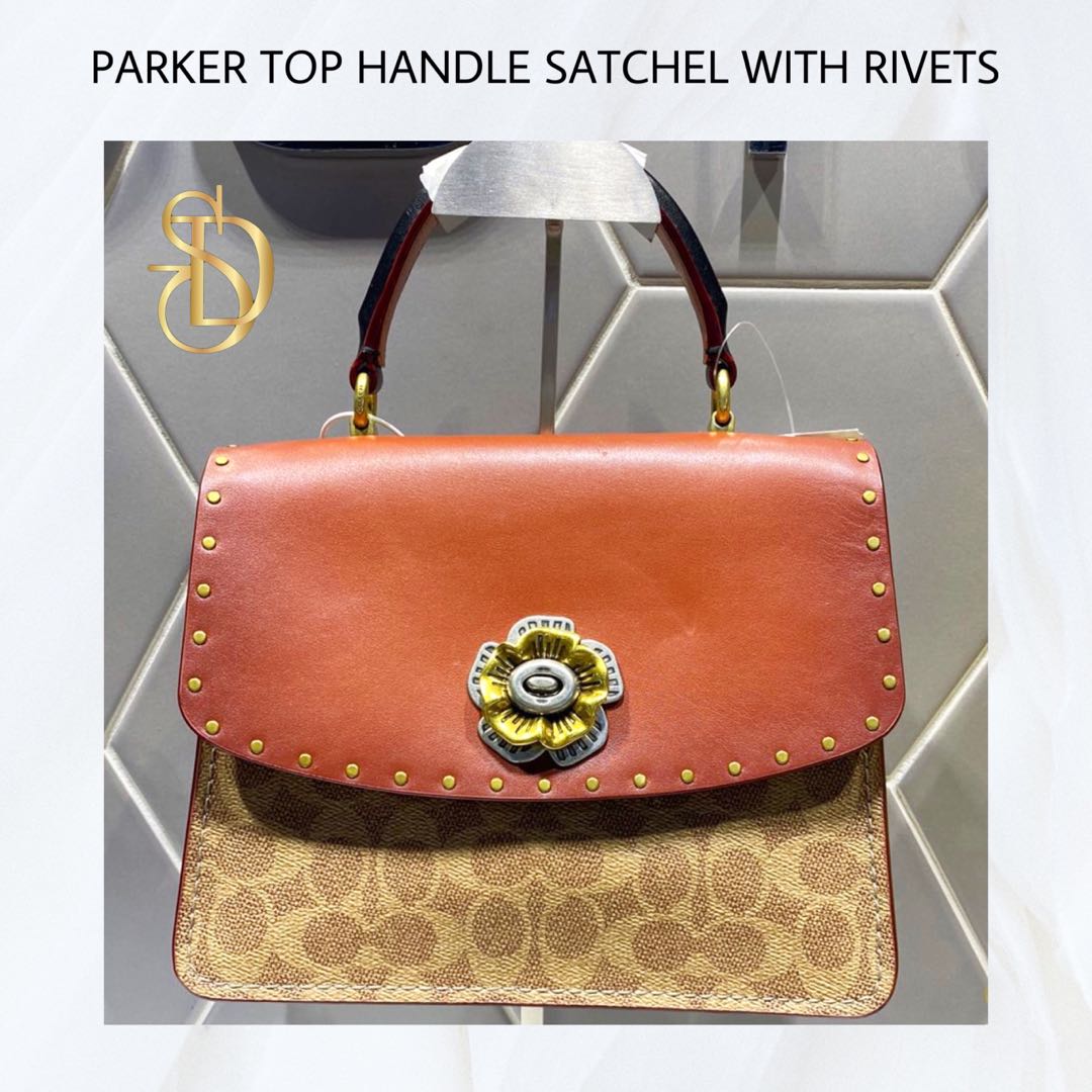 Coach Parker Top Handle Satchel with Rivets, Luxury, Bags & Wallets on
