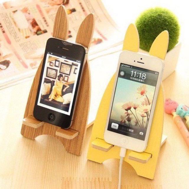 Holder stand hp hand phone tablet lucu rabbit kelinci kayu wood wooden