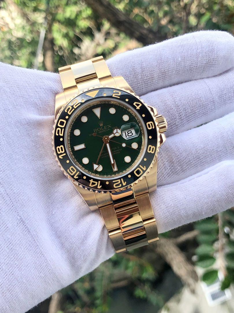 HOLY GRAIL Rolex GMT Master II 50th 18ct Full Yellow Gold Anniversary Green Dial 116718 40mm