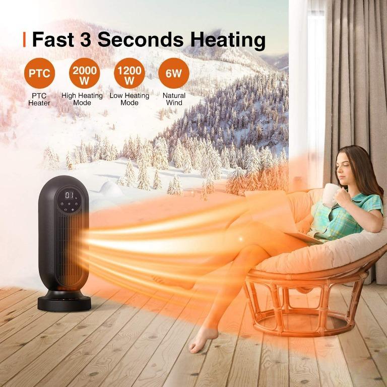 infray Portable Fan Heater, PTC 2000W Tower Heater, Fast Quiet Heating ...