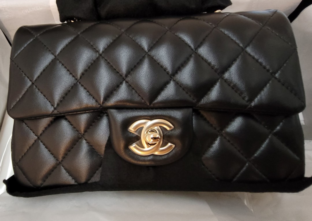 (Lambskin) Chanel Mini Flap Bag with Top Handle, Luxury, Bags & Wallets on  Carousell
