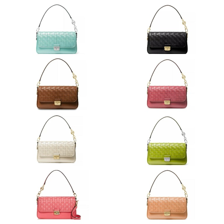 MICHAEL KORS Bradshaw Small Woven Leather Shoulder Bag, Women's Fashion