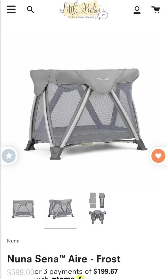 Nuna Sena AireFrost Travel cot super quick set up. With sheets, Babies