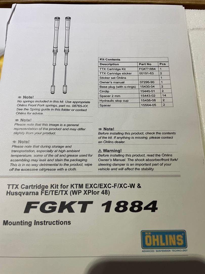 Ohlins TTX cartridge kit for Ktm/ Husqvarna, Motorcycles, Motorcycle Accessories on Carousell