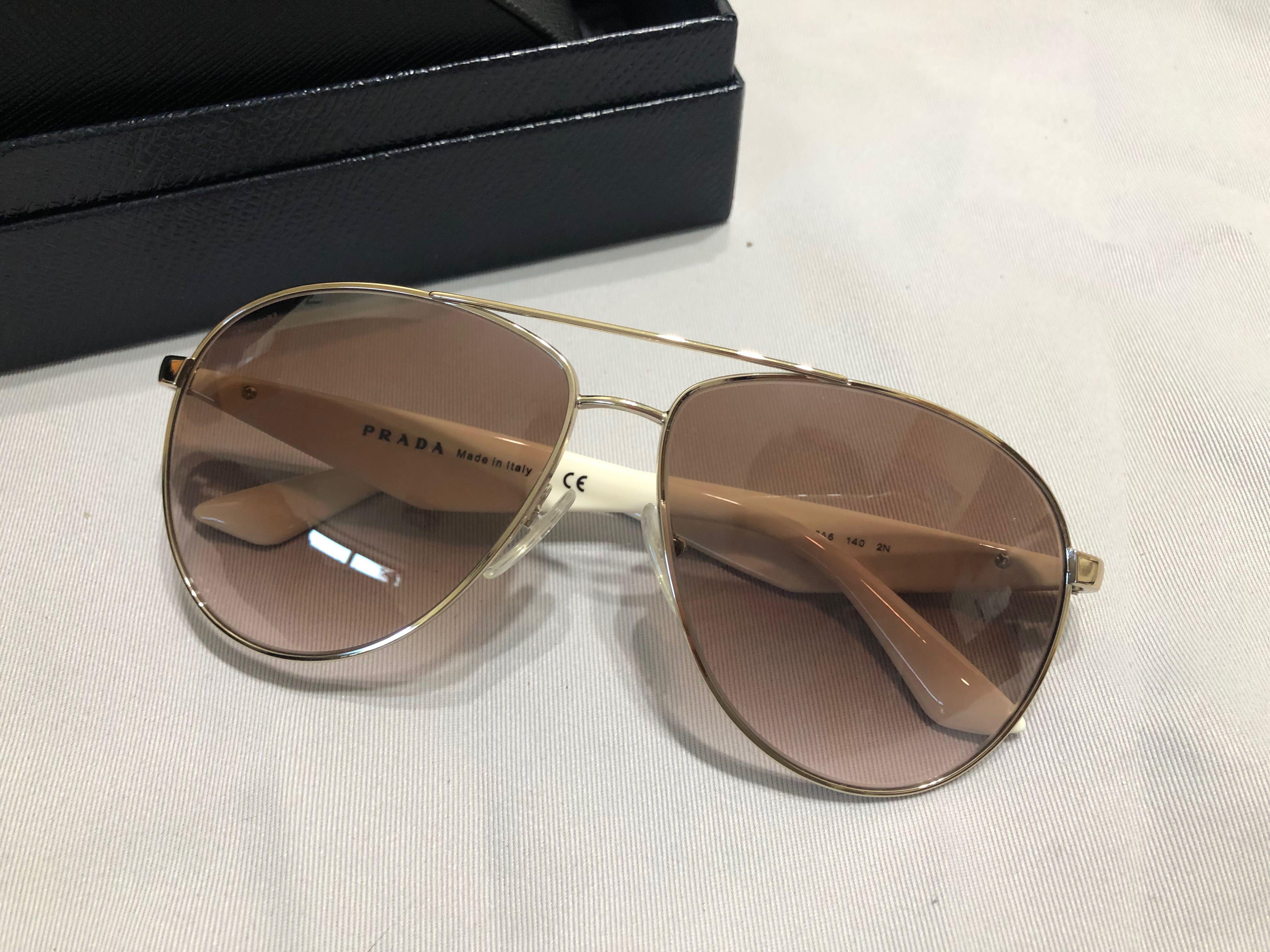 PRADA Sunglasses White Aviator SPR 53Q ZVN 0A6 15228