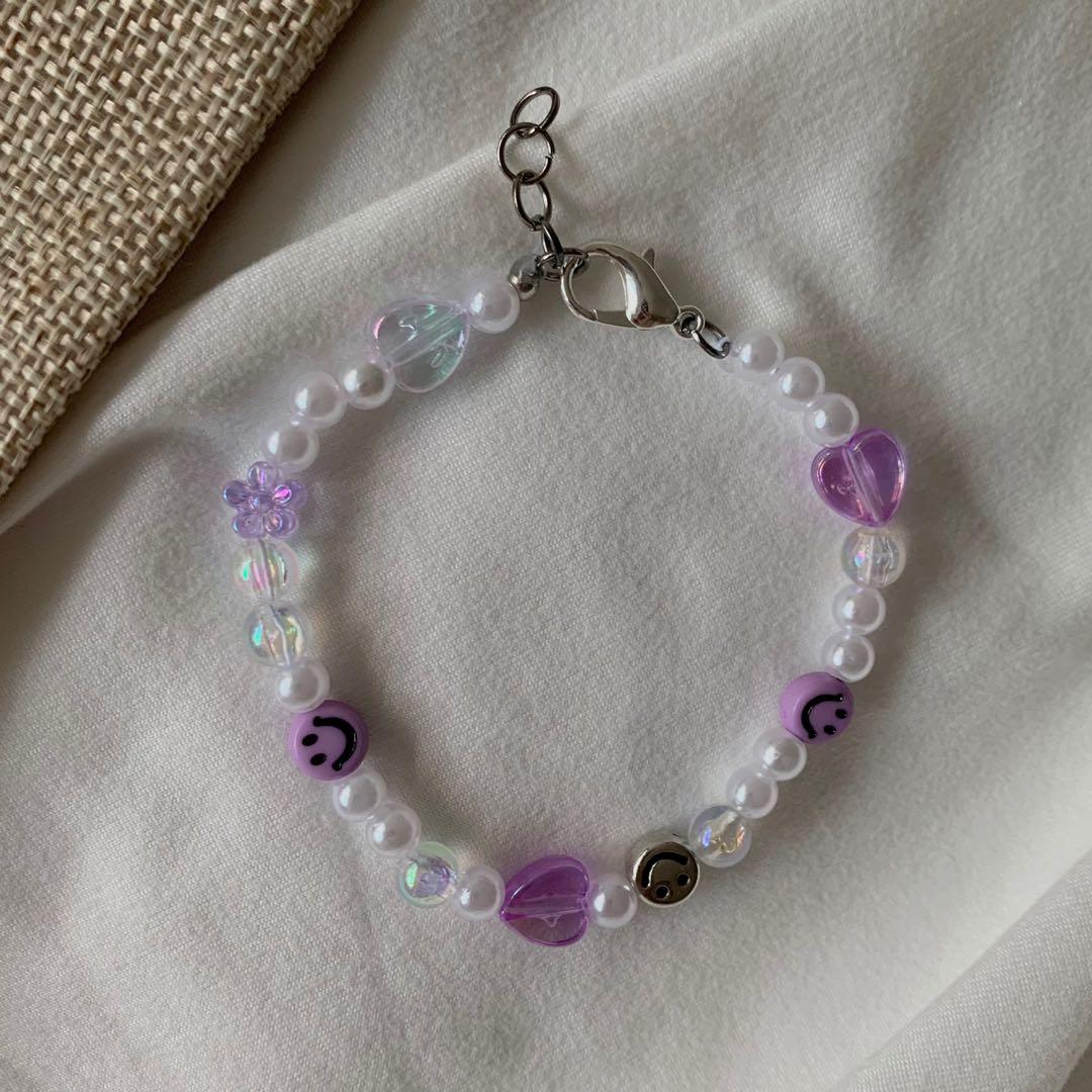 purple pearl beaded bracelet y2k fashion accessory