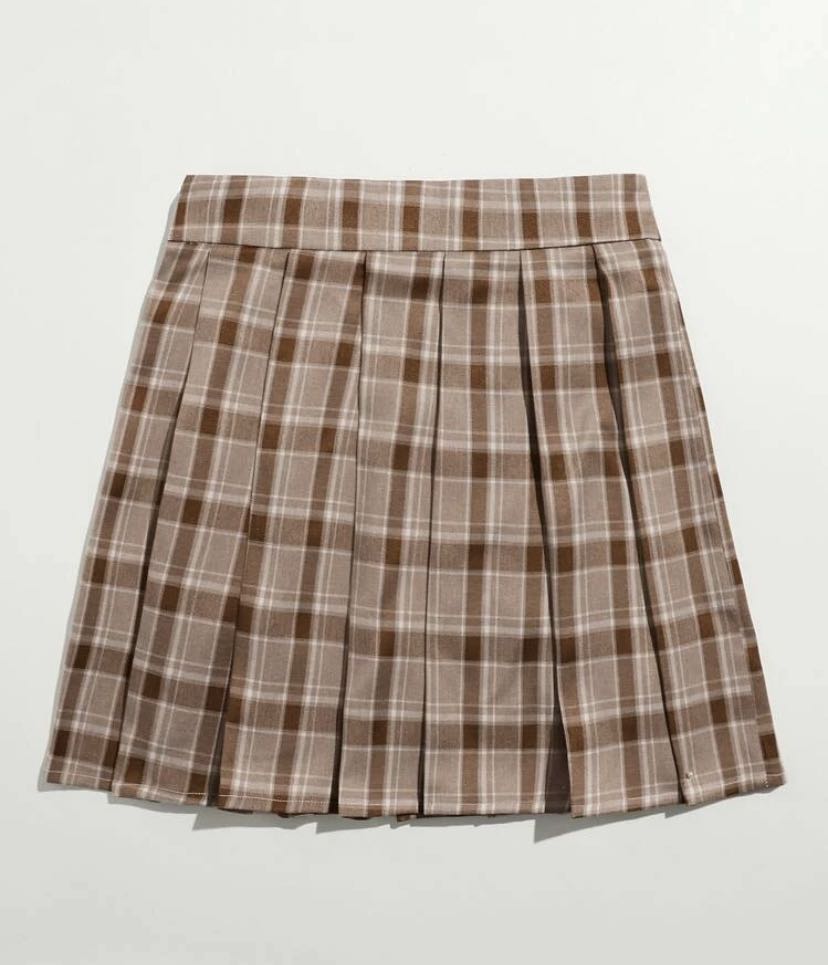brown plaid skirt shein