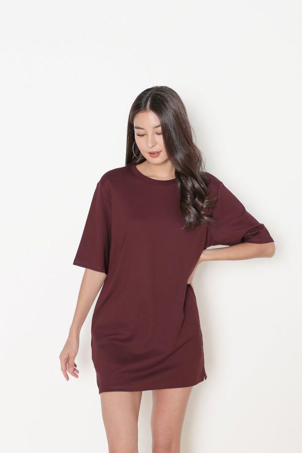 burgundy t shirt dress