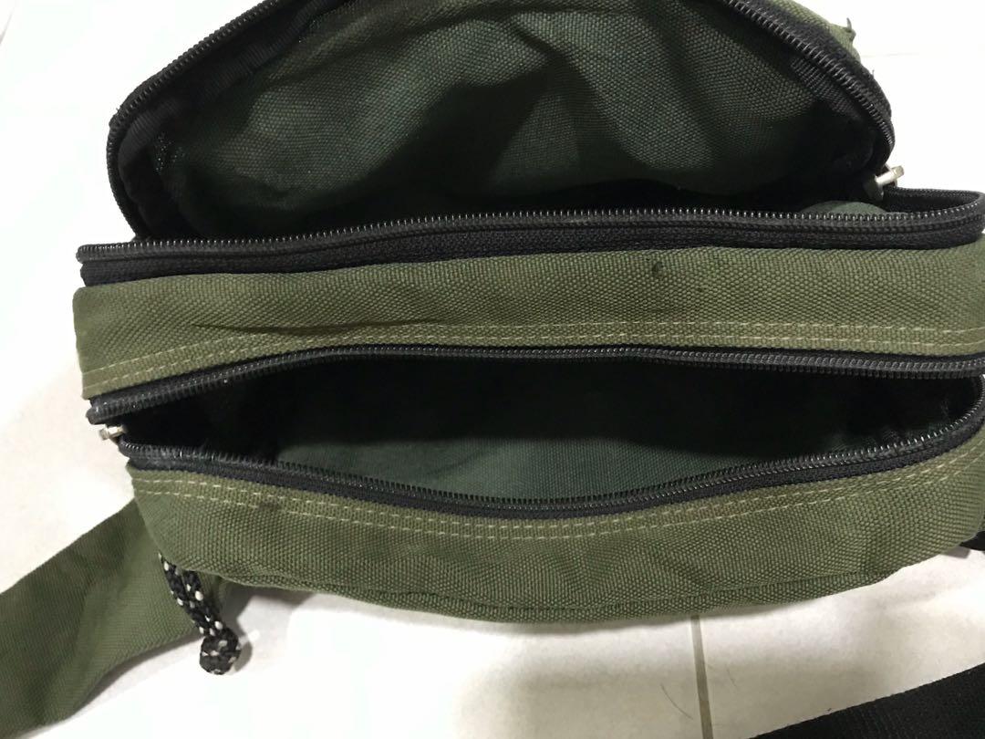 Waist Bag BWM Hijau Army (Free EXR Sling & Tote Jeans), Men's Fashion